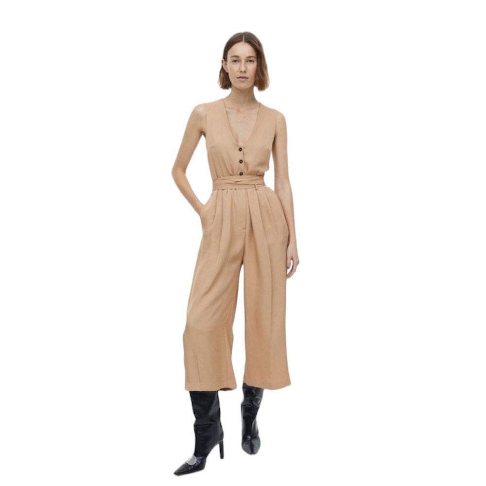 H&M Women’s V-Neck Jumpsuit Tan Wide Leg Size XXL‎ NEW/NWT